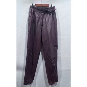 Vintage Women's Brown Leather Pleated High Waisted Trouser Pants Size 28x31